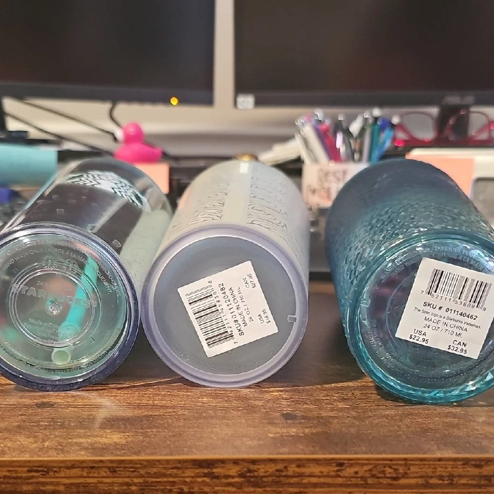 Starbucks Iridescent, White, and Blue Tumbler Trio